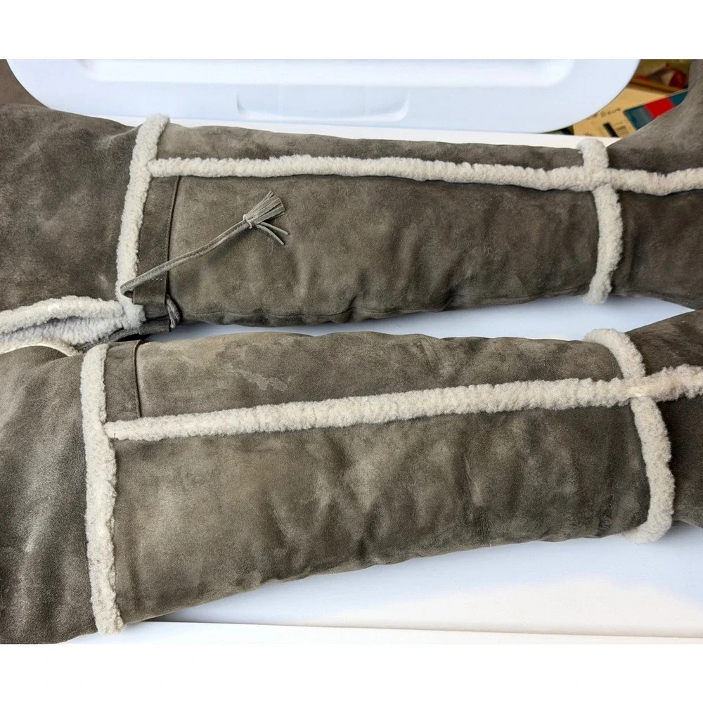 FRYE Tamara Shearling Suede $528 Over Knee Boots Sz 7 Low Heel H2O Resistant EUC